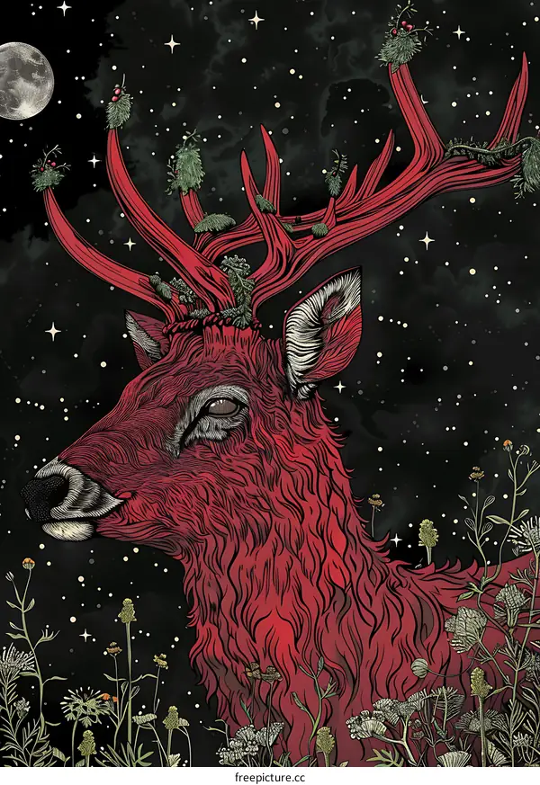 Red Deer Under a Starry Night Sky