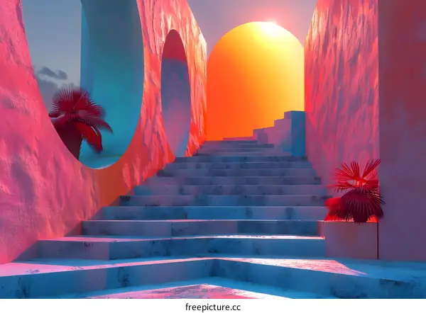 stairs to the surreal sunset
