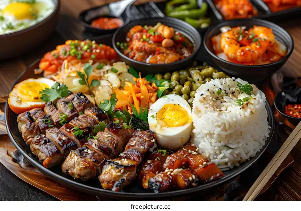 A plate of delicious Korean food