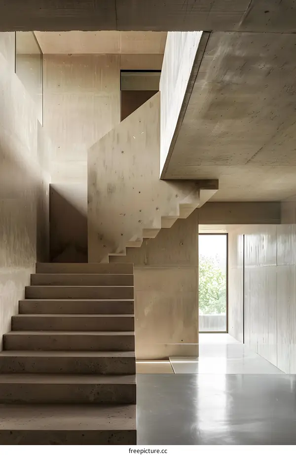 Concrete Staircase in Modern House Interior Design