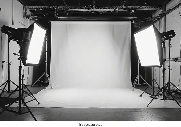 Black and white photo of a photo studio