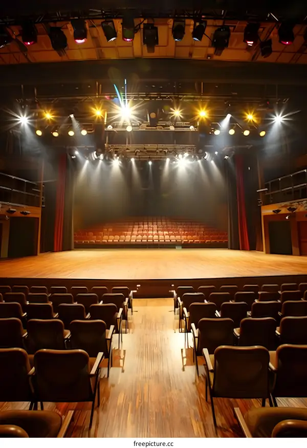 Empty Stage Theater Performance Lights Illuminated Seats