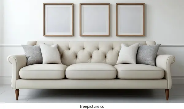 Cream Sofa with Picture Frames in a Modern Living Room