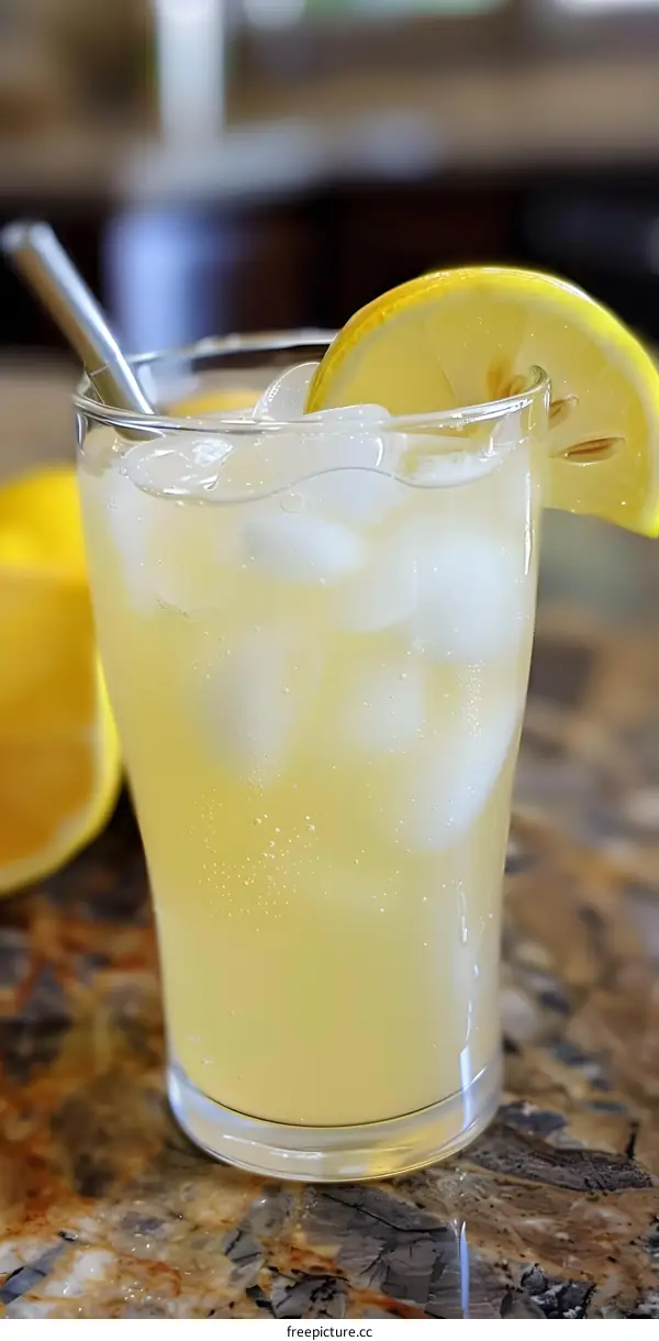 Refreshing Summer Lemonade with Ice and Lemon Slice