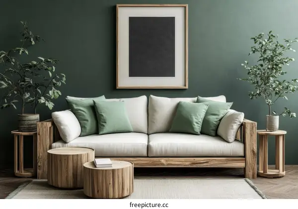 Modern Green Living Room Design with Wooden Furniture