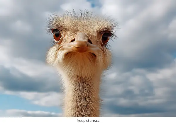 Close Up of an Ostrich against Cloudy Sky