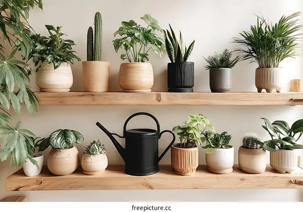 Beautiful Plants Decorated on Wooden Shelves