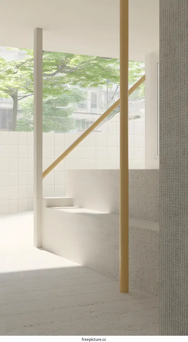 Minimalist White and Beige Interior with Stairs