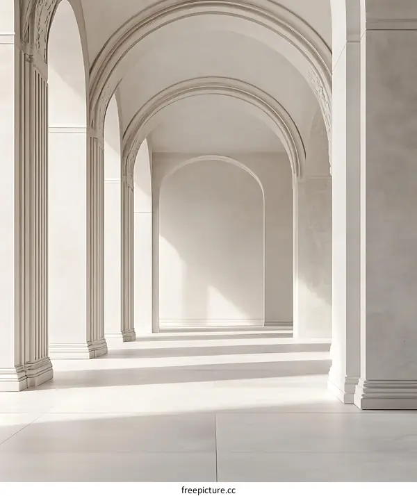 White Marble Columns and Arched Ceiling in a Hallway