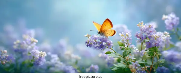 Beautiful Butterfly Amongst Delicate Purple Flowers