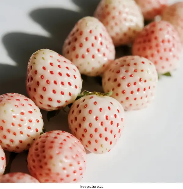 Fresh White Strawberries with Red Seeds Arranged Neatly