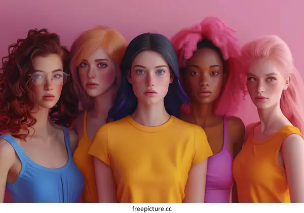 Portrait of five beautiful women of different ethnicities