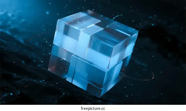 Modern Glass Cube with Digital Glow in Dark Background