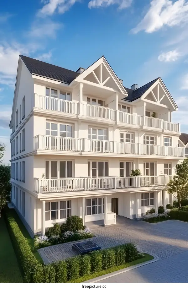 White Modern House with Balconies