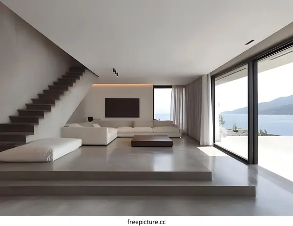 Modern Interior Design with Concrete Floor and Staircase