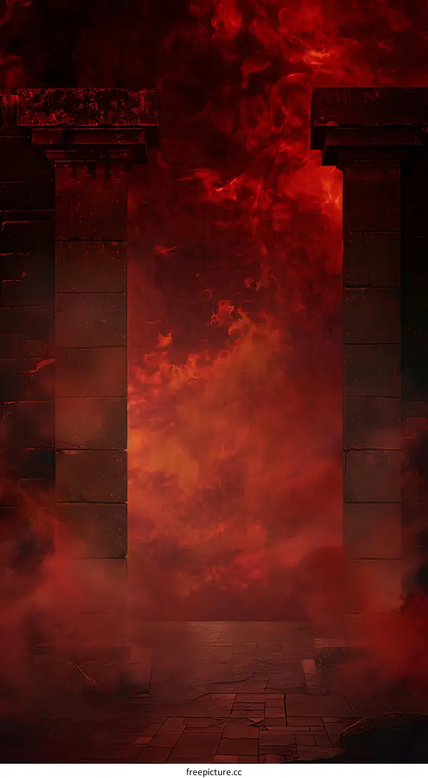 Stone Pillars and Fire Background