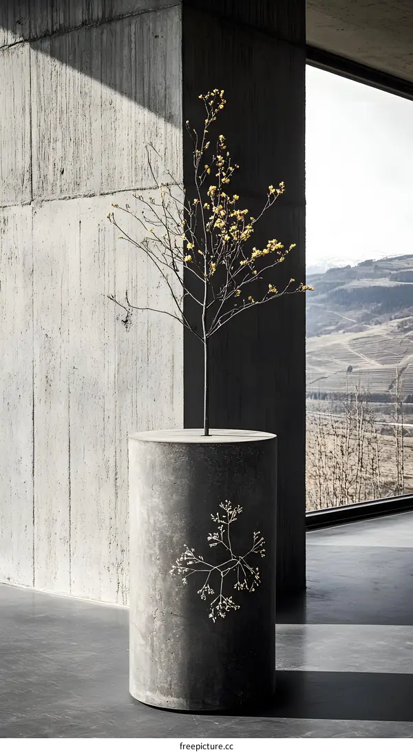Concrete Column with a Small Tree and a View