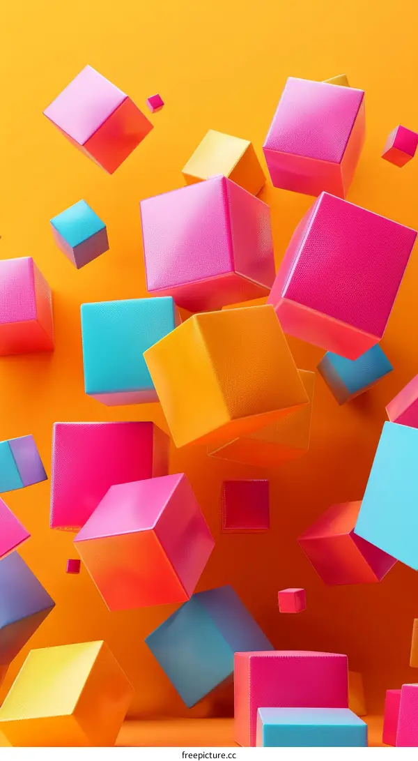 Colorful 3D Cubes on a Vibrant Yellow Surface