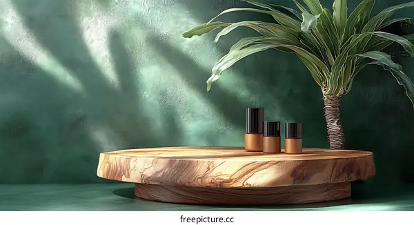 Wooden Display Podium with Tropical Plant