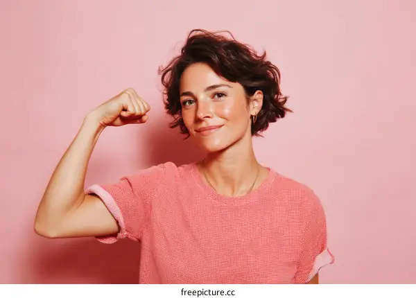 Woman Power Pose on Pink Background