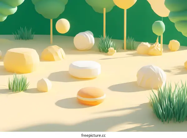 3D Low Poly Illustration Of Summer Forest Scene