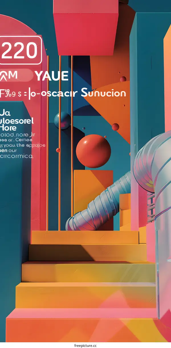 Abstract 3D Graphic Design with Geometric Shapes and Color Palette