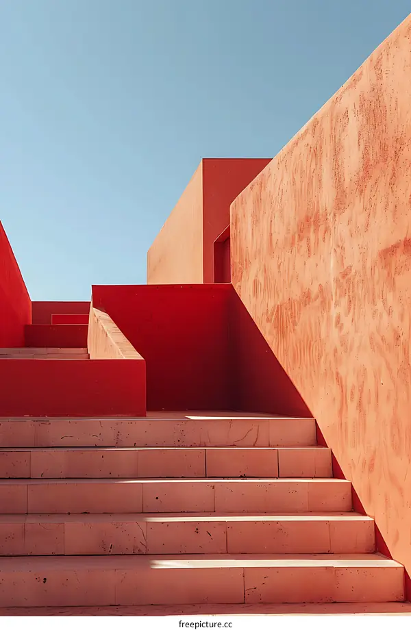 Red Architecture with Stairs and Sky