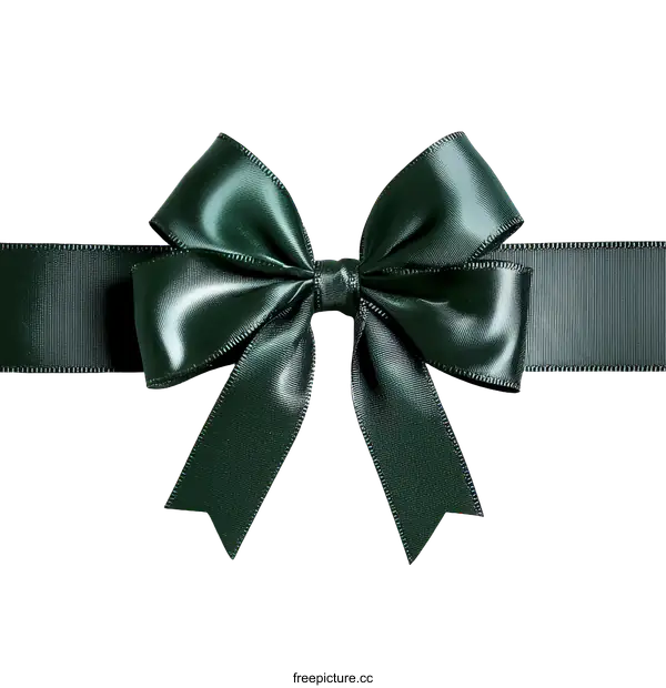 [Transparent Background PNG]Elegant Dark Green Satin Ribbon Bow on White Background