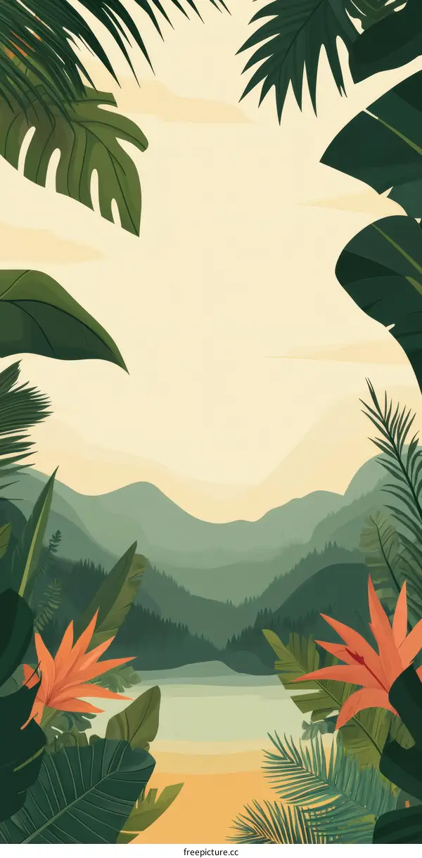 Tropical Rainforest Landscape Illustration