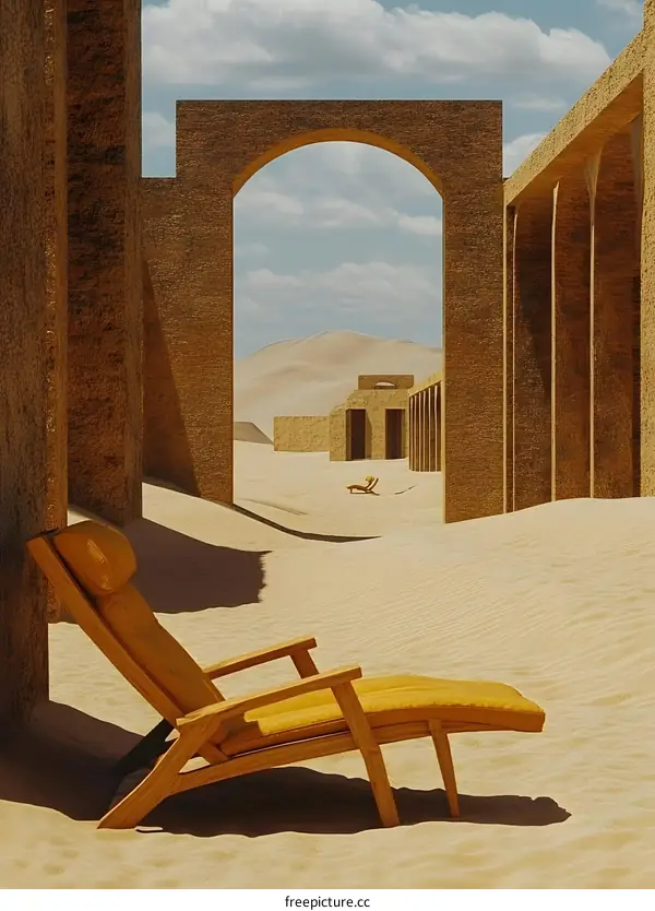 Golden Desert Architecture With Lounge Chair