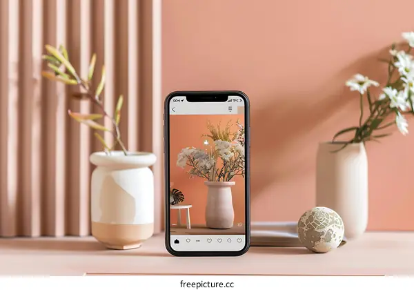 Modern Minimalist Phone Display With Dried Flowers