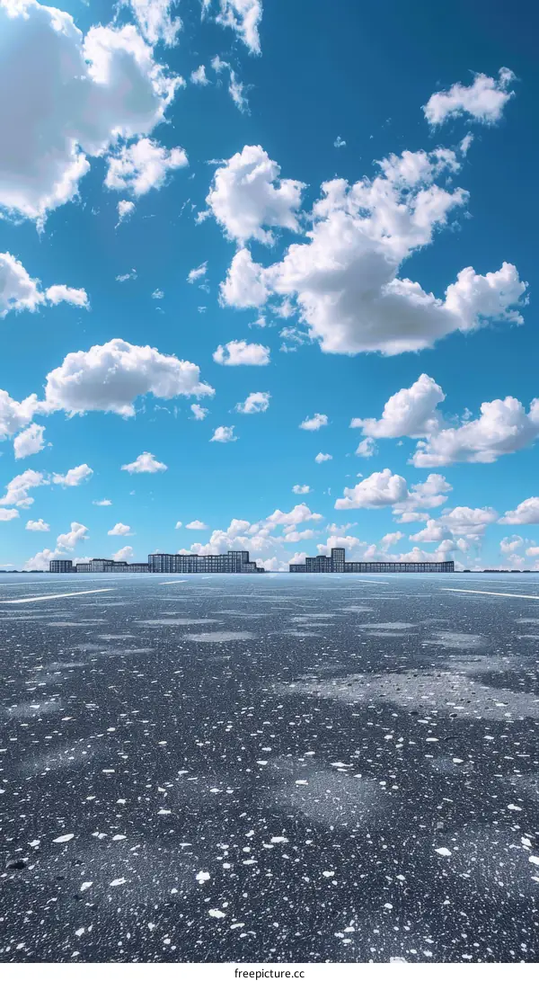 City Buildings with Blue Sky and White Clouds