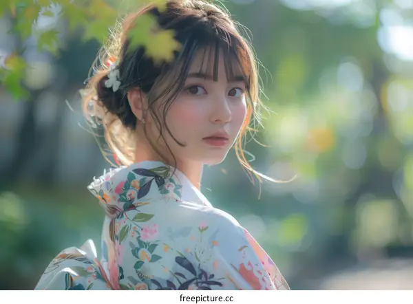 Asian Woman in Traditional Japanese Kimono