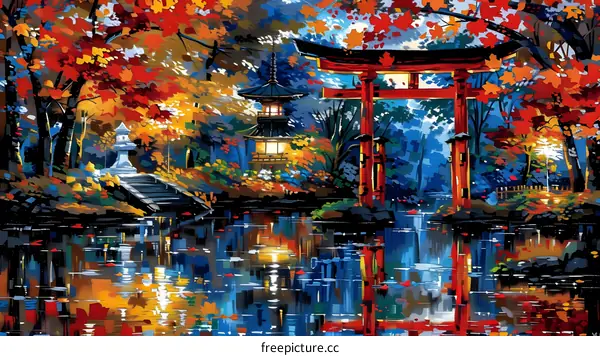 Colorful Japanese Garden Painting