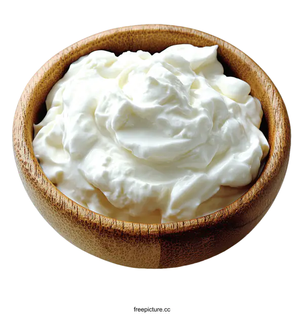 [Transparent Background PNG]Creamy Yogurt in Wooden Bowl