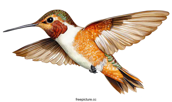 [Transparent Background PNG]Detailed Illustration of a Hummingbird in Flight