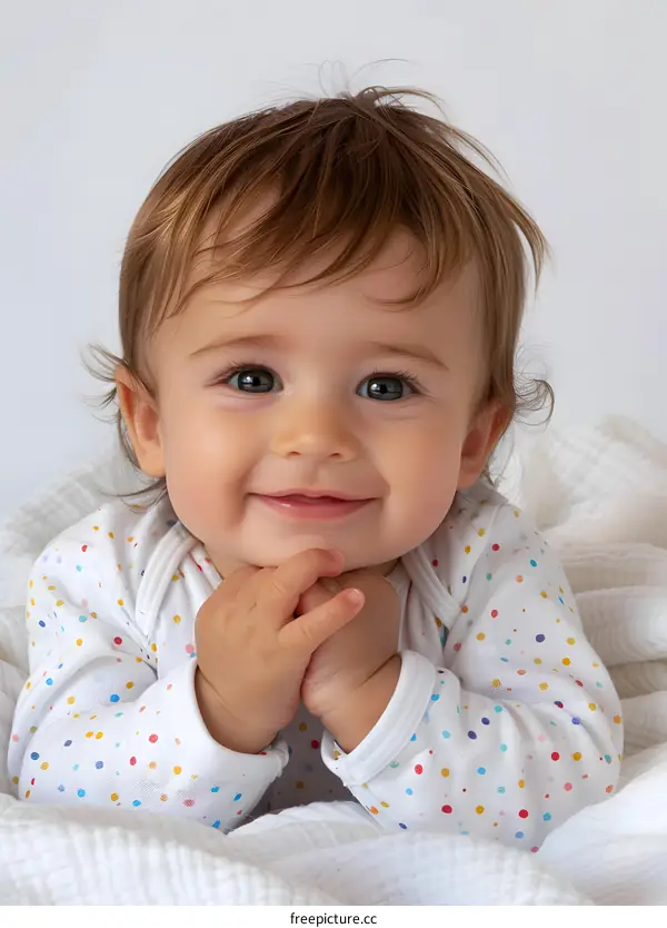 Cute Baby With Brightly Colored Dotted Pajamas