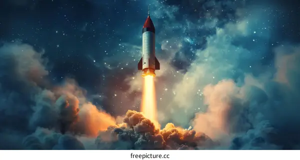 Rocket Launch into Space with Stars