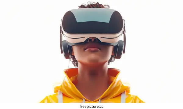 A Black woman wearing a VR headset and headphones