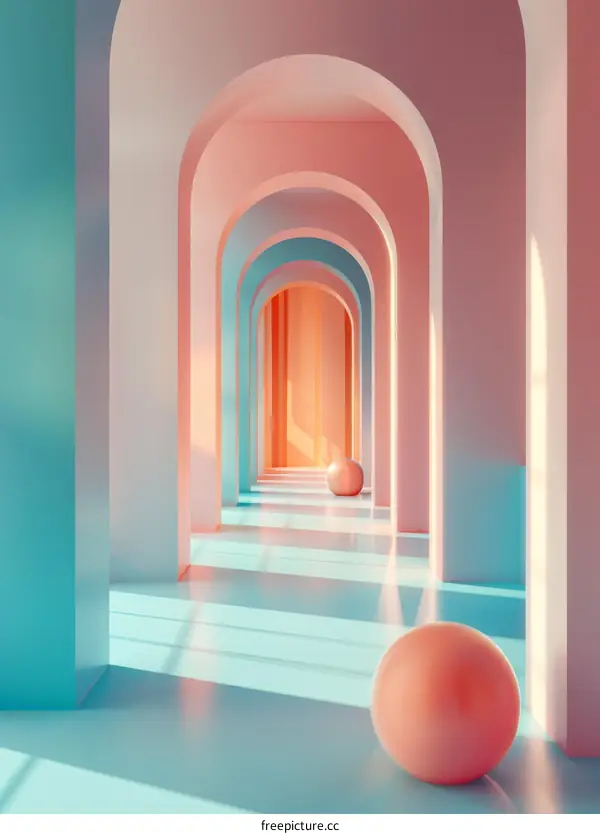 Surreal 3D Architectural Structure with a Sphere
