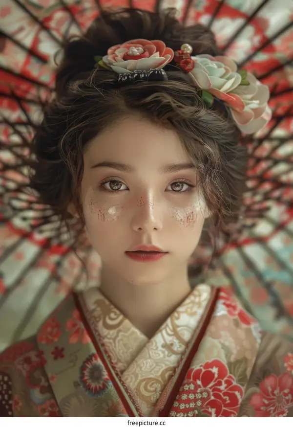 portrait of a beautiful asian woman in traditional japanese kimono