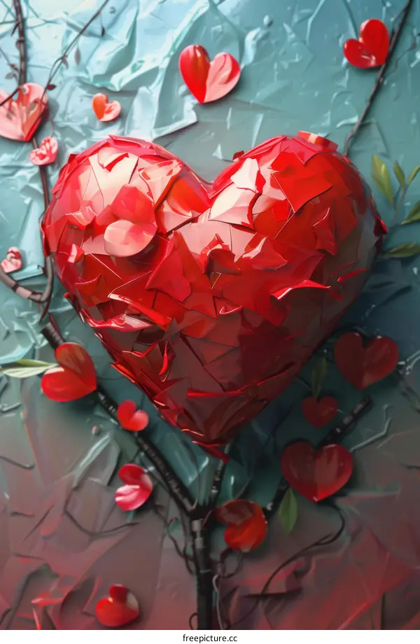 Red Heart Tree on Blue and Red