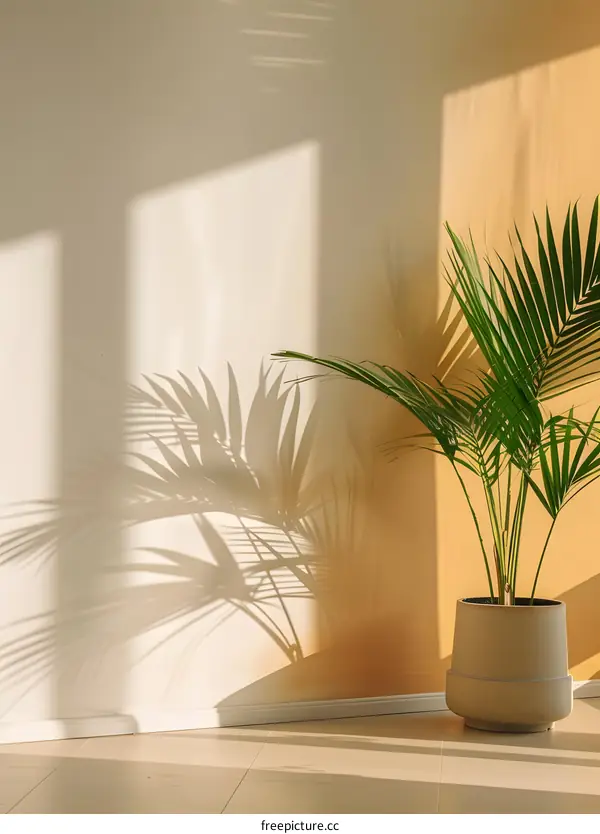 Indoor Plant With Sunlight Shadow on Wall