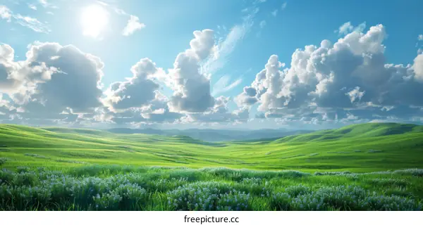 Sunny Green Hills and Blue Sky