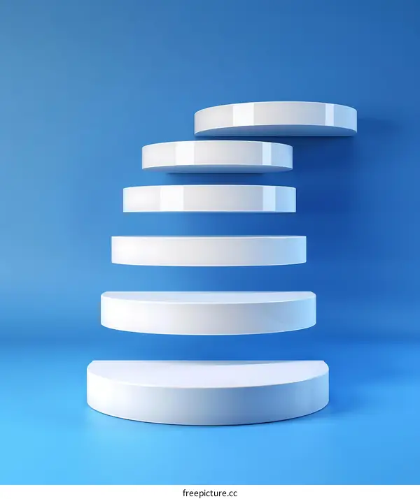 3D rendering of a podium made of white disks on a blue background