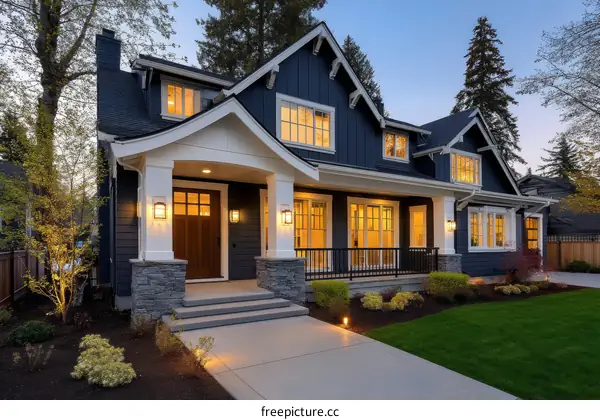 Modern House Exterior at Dusk with Porch