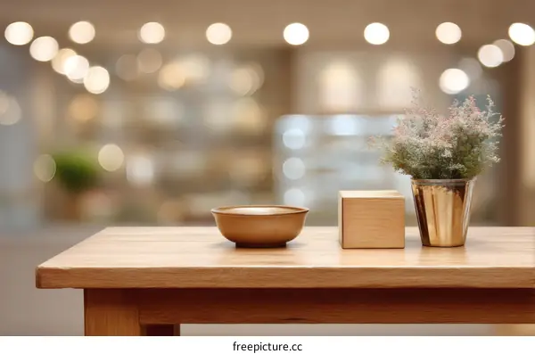 Wooden Tabletop Display with Decorative Items
