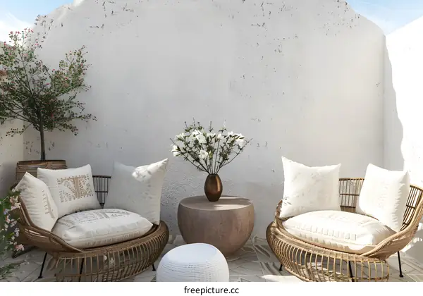 White Wall Boho Patio Setting