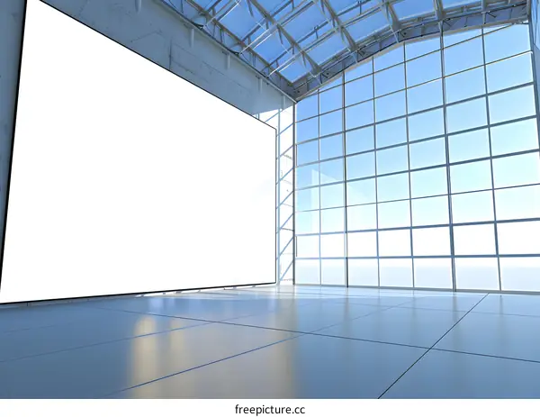 Empty Modern Building Interior With Large Blank Poster For Display