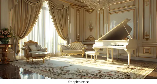 Luxury Living Room Interior Design With Grand Piano